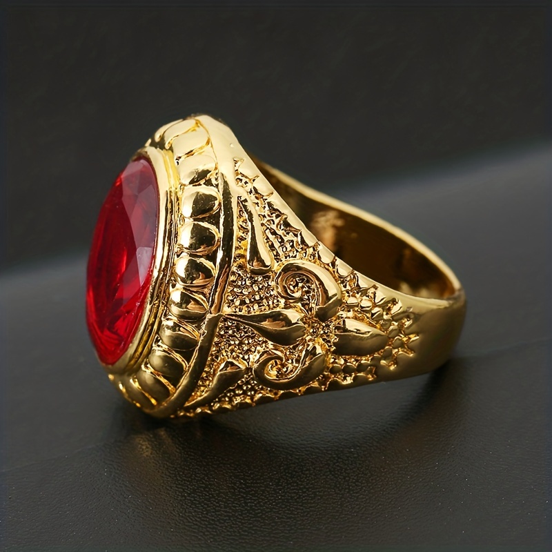 Men's Red Zircon Oval Statement Ring