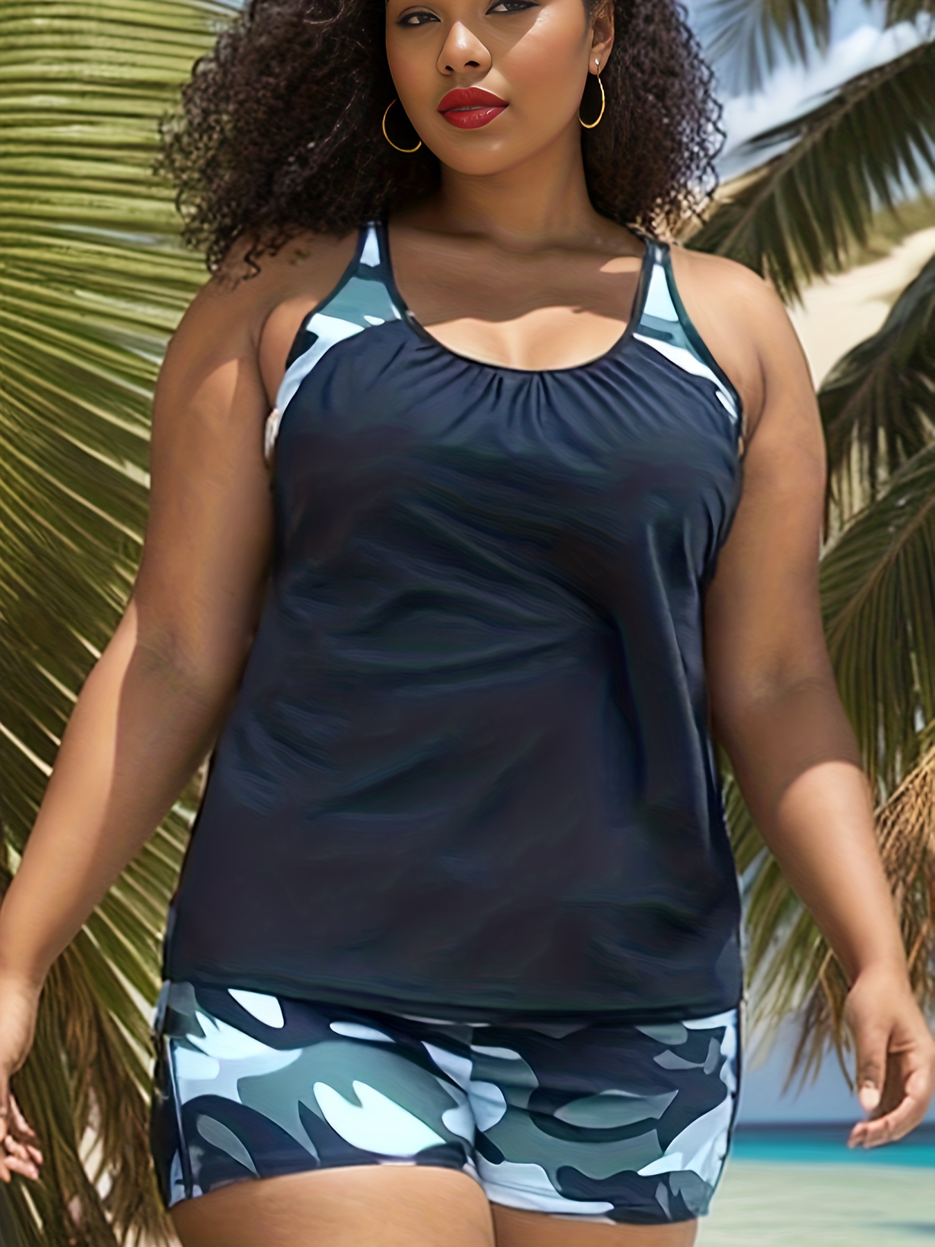 Plus Size Grecian Skater Ruched One Piece Swimdress in French
