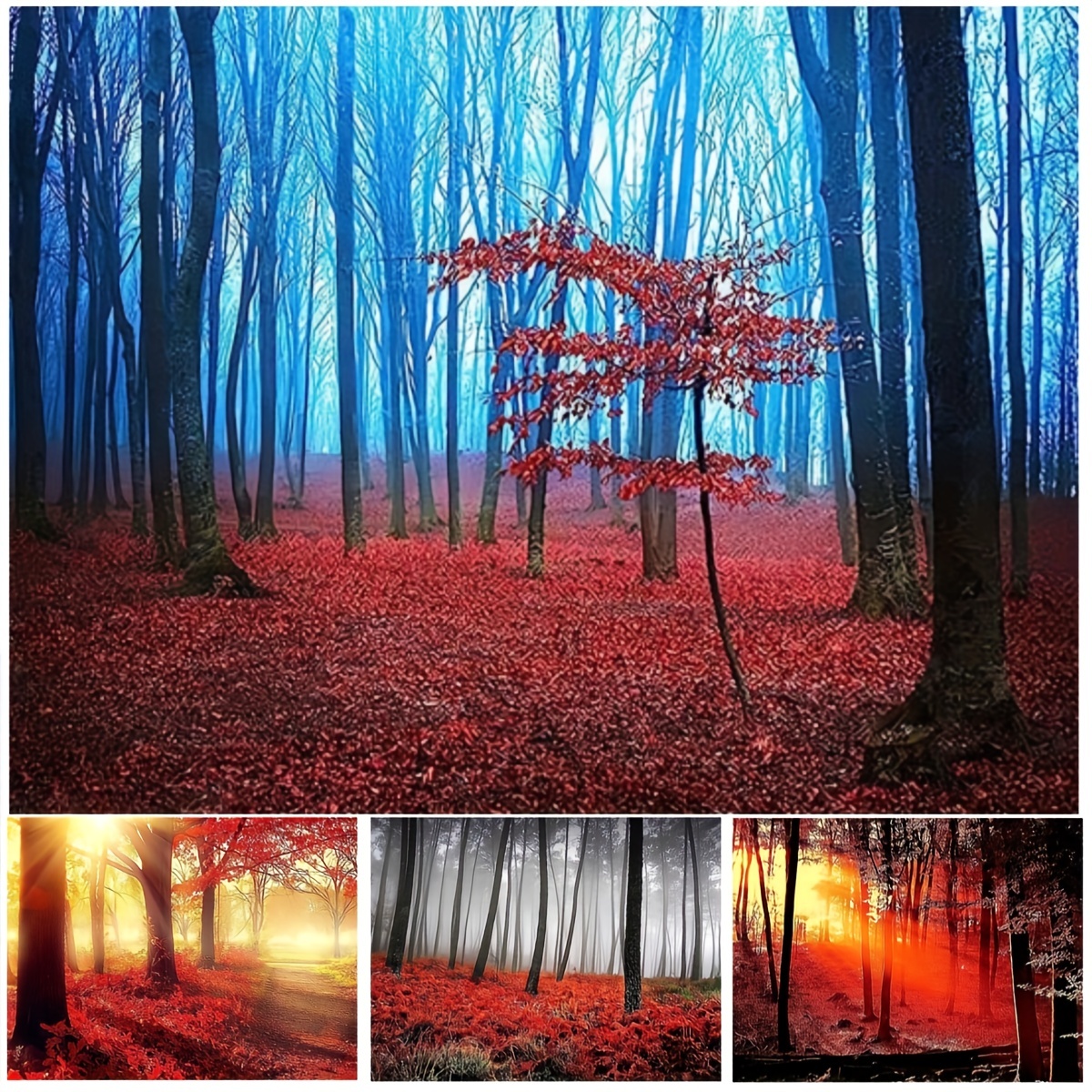 Abstract Canvas Painting Red Fog Forest Nature Trees - Temu New Zealand