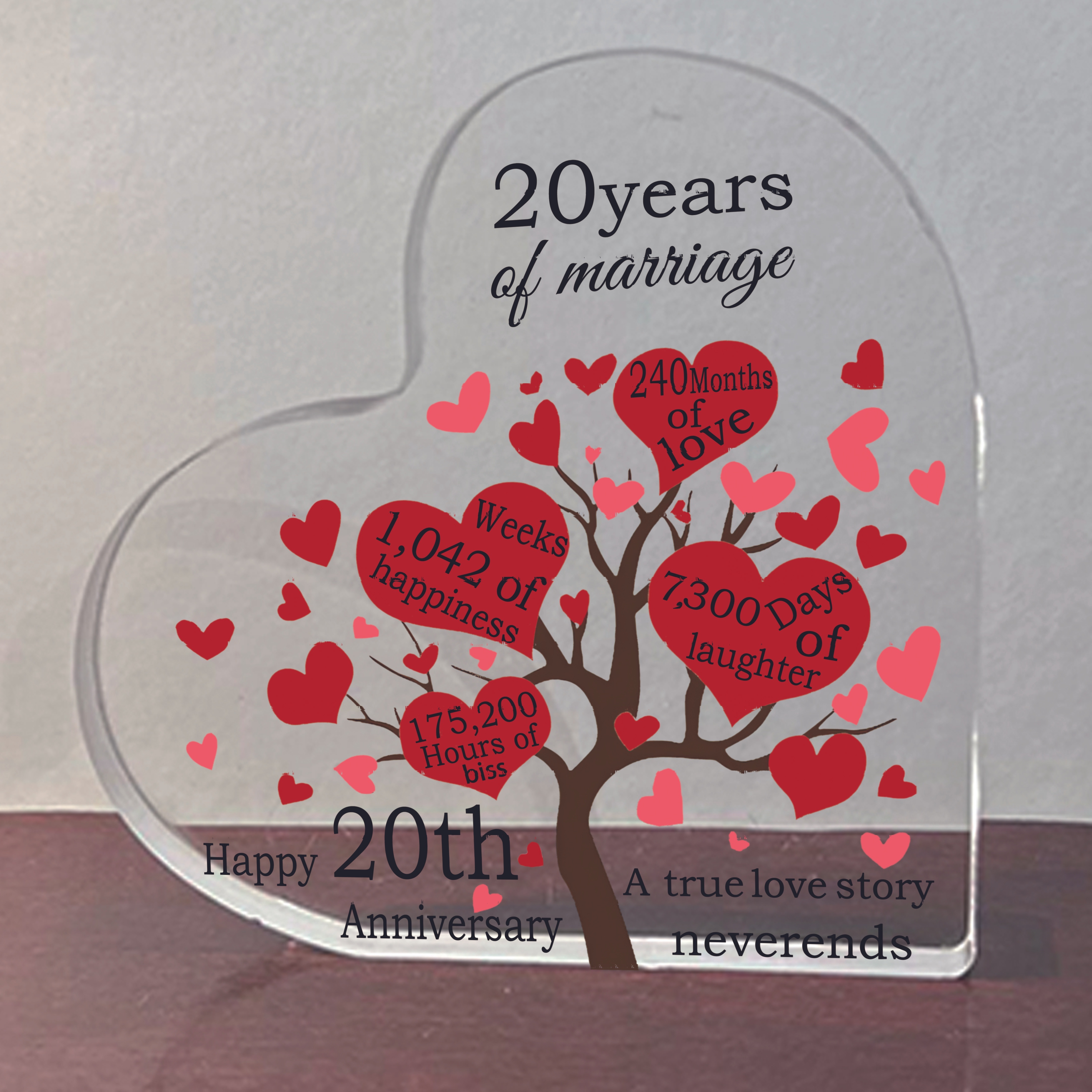 Years of Marriage Gift Wedding Anniversary Heart Marriage Keepsake  Decoration Gift for Couple Parent Women Mom Husband Wife (60th)