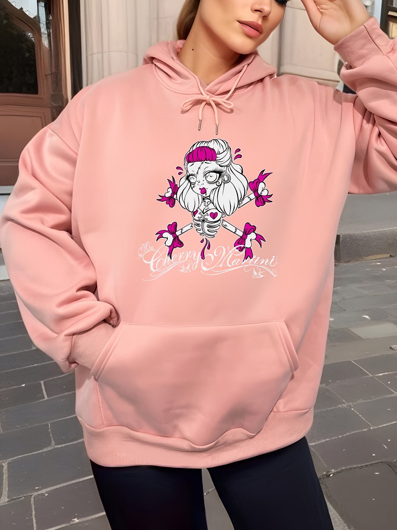 Sudadera Capucha Cordón Bolsillo Canguro Estampado Chica - Temu