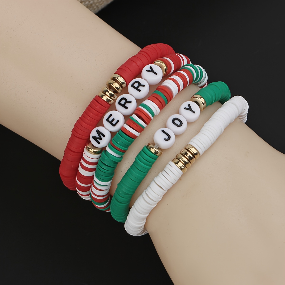 5pcs Reindeer Pendant Beaded Bracelet Set with Colorful Soft Clay Beads Stackable Hand String,Temu
