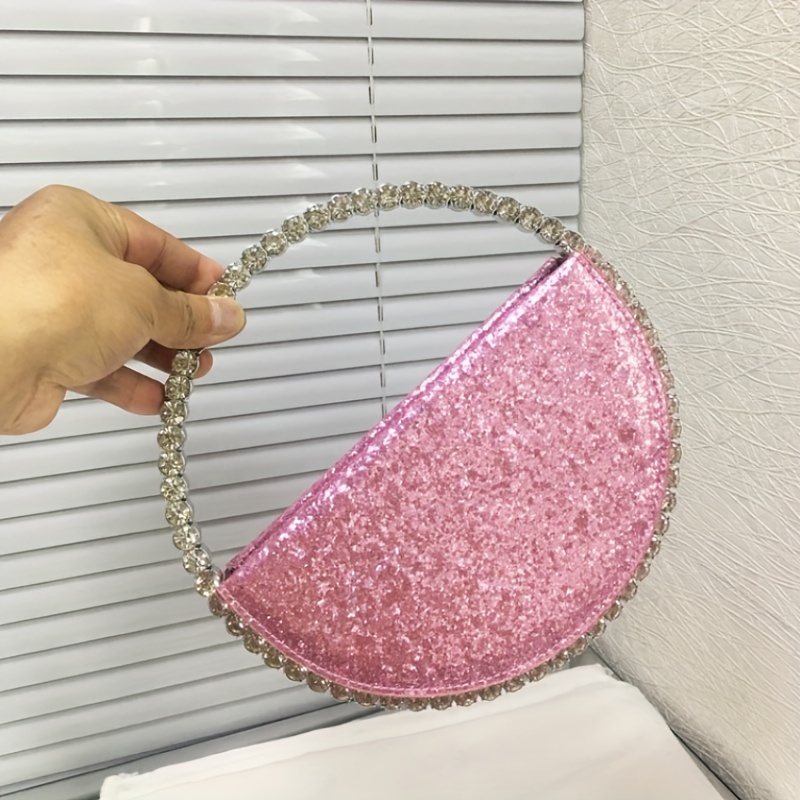 Evening Clutch Bag for Women Prom Party Wedding Purse Sparkly Ladies  Handbag - Pink