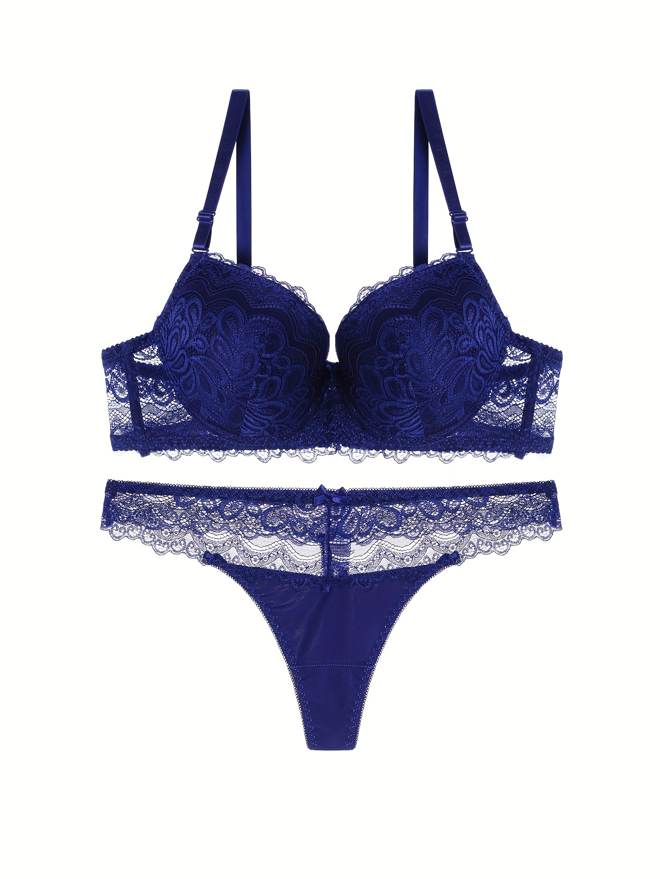 Sexy Solid Lace Bra & Thong, Bra & Bow Panties Lingerie Set, Women's  Lingerie & Underwear - Women's Lingerie & Lounge - Temu Canada