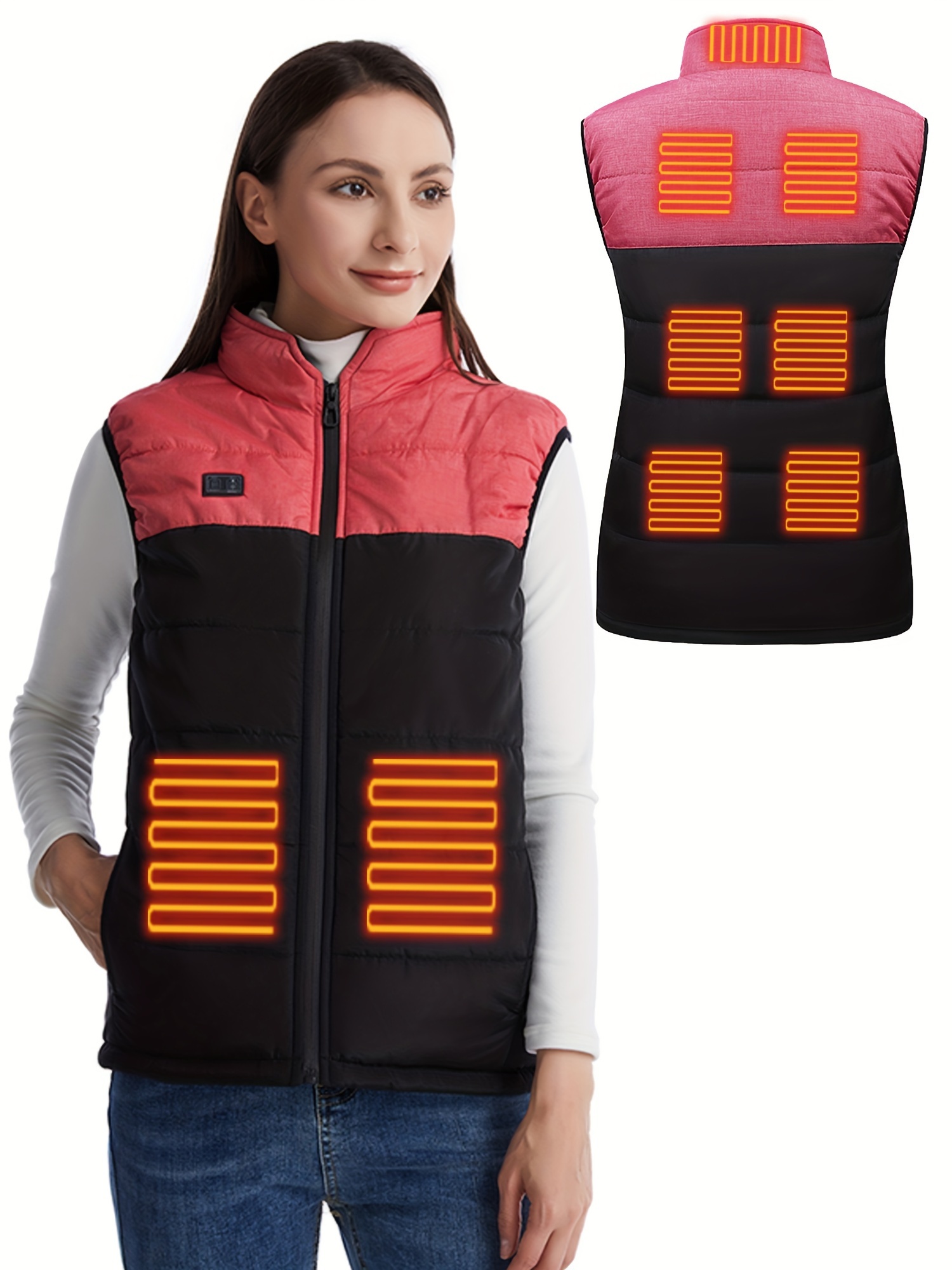 Chaleco térmico para mujer con batería incluida, chaleco eléctrico ligero  de forro polar para mujer, chaquetas térmicas para mujer, Negro 