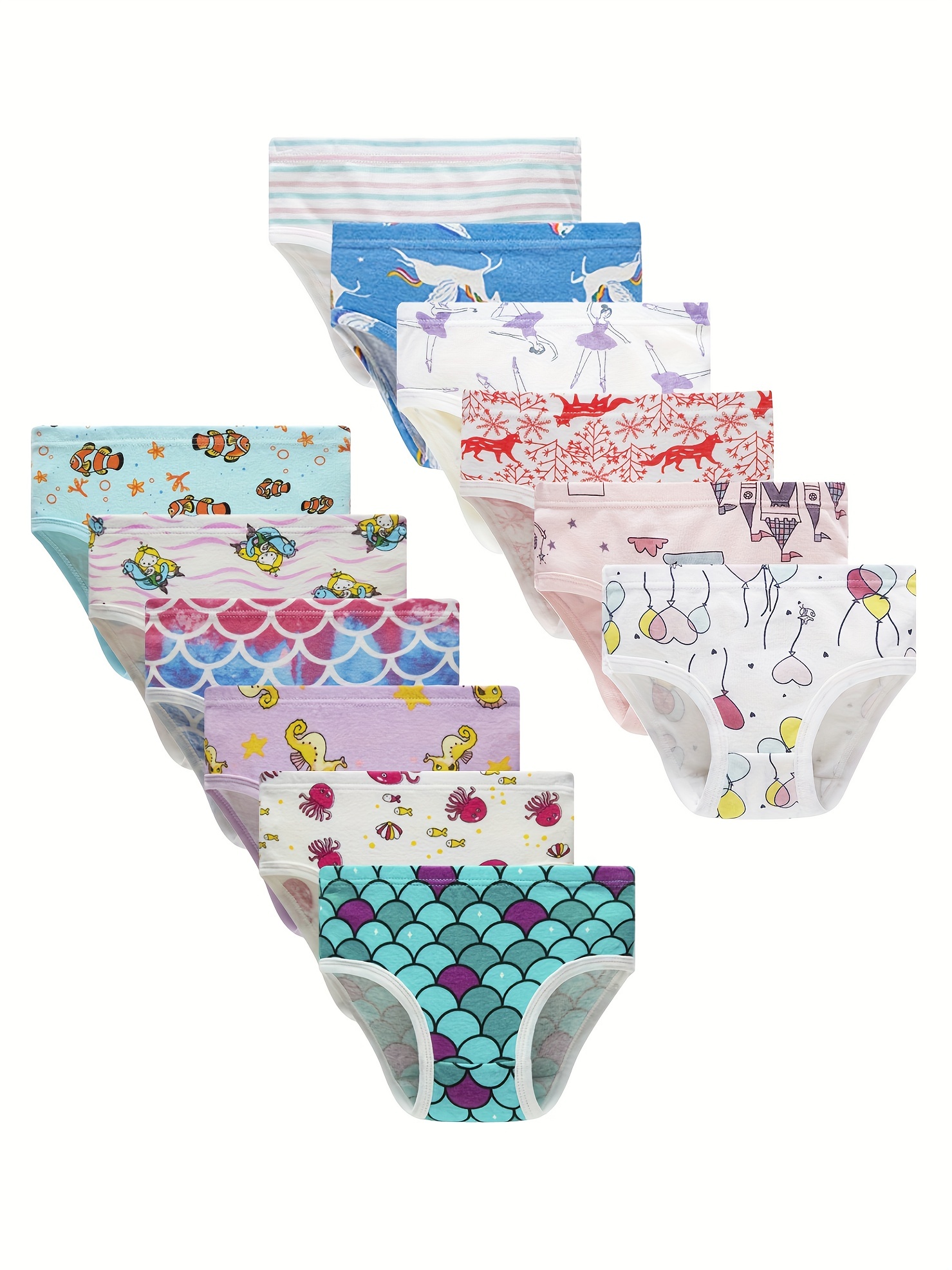 12pcs Girl's Breathable Briefs, Cartoon Pattern Cotton Panties, Kid's Comfy  Underwear