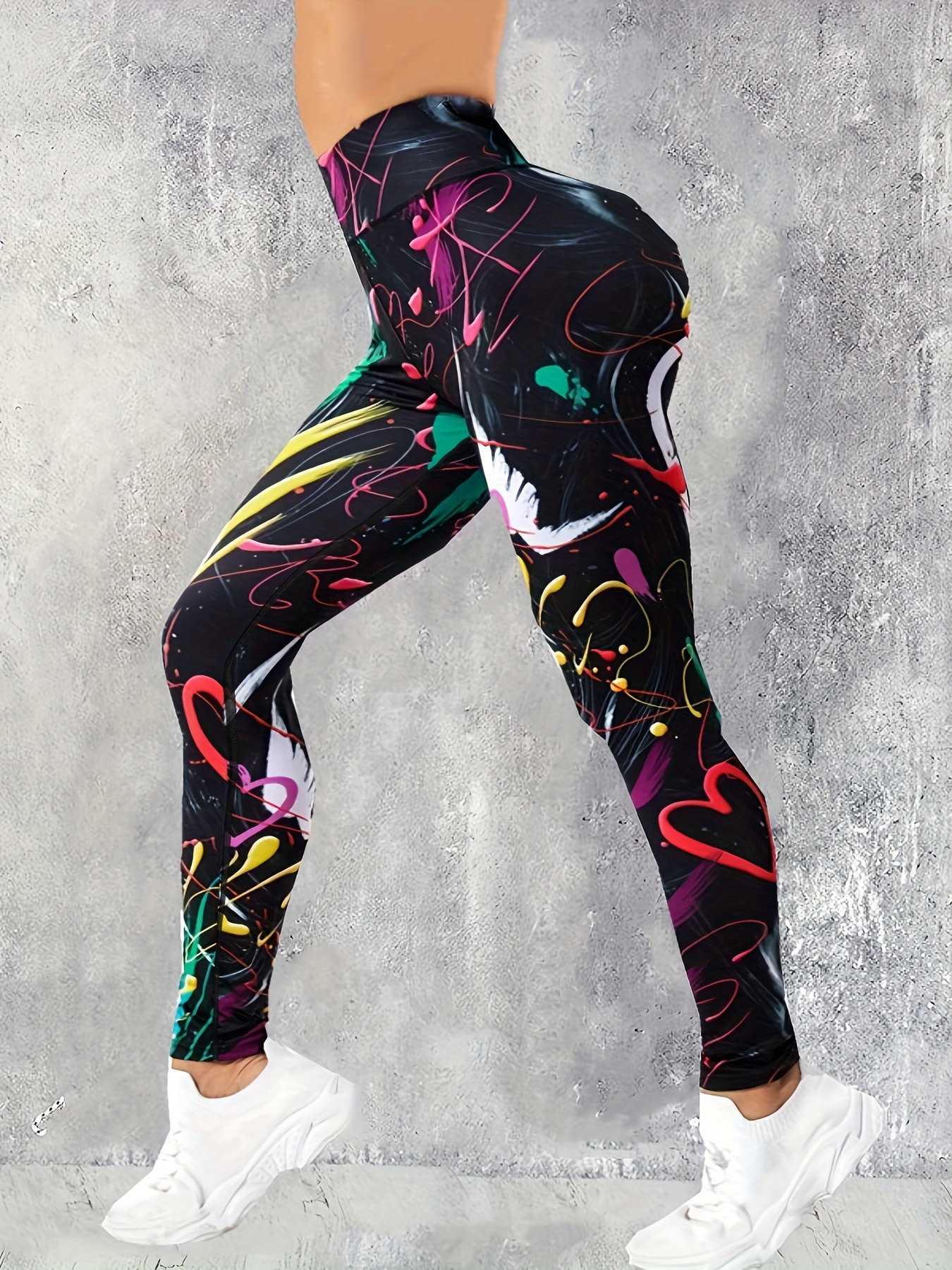 Graffiti Color Block Print Butt Lifting Yoga Pants High - Temu Canada