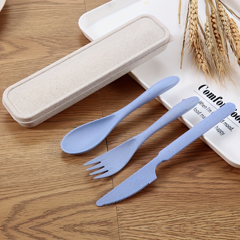 Portable Cutlery Set, Reusable Travel Utensils, Wheat Straw Flatware Set,  Camping Silverware With Case, Tableware, Knife, Spoon, Fork, For Lunch Box  Workplace Camping School Picnic - Temu