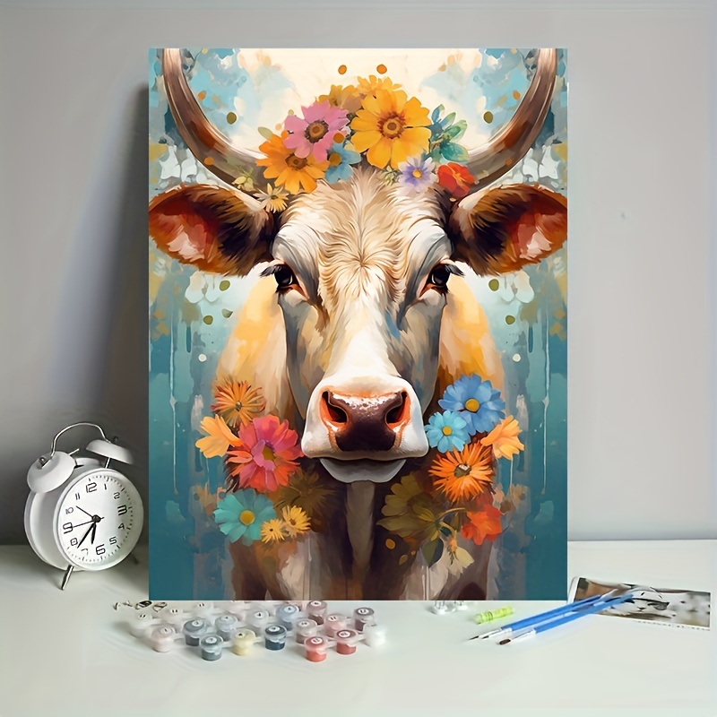 Diy Acrylic Painting Kit Flower And Cow Oil Painting By - Temu