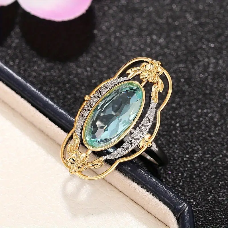 vintage 18k gold plated flower hollow oval cut zircon ring for women unique wedding engagement jewelry gift details 2