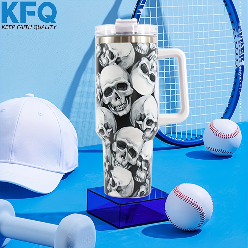 Checked Skull Hand Sign Tumbler 40oz With Handle Skull -  in 2023
