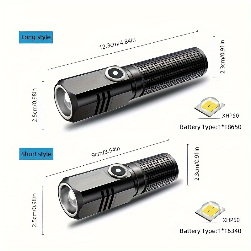 1pc Mini Linterna Zoom, Xhp50 Potente Antorcha Portátil, 3 Modos