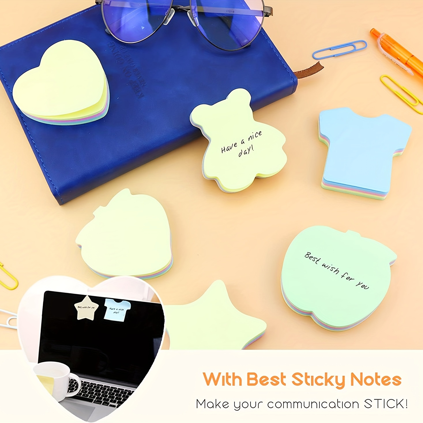 Square Sticky Notes / Neon Post It Notes / Memo Pads de 100 Pages