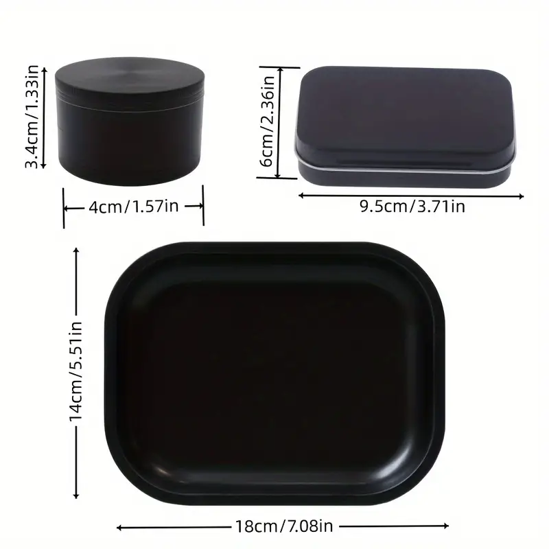 3pcs set black smoking set black spice grinder rolling tray portable storage case box gift for men household gadget christmas gifts christmas supplies christmas party supplies details 2