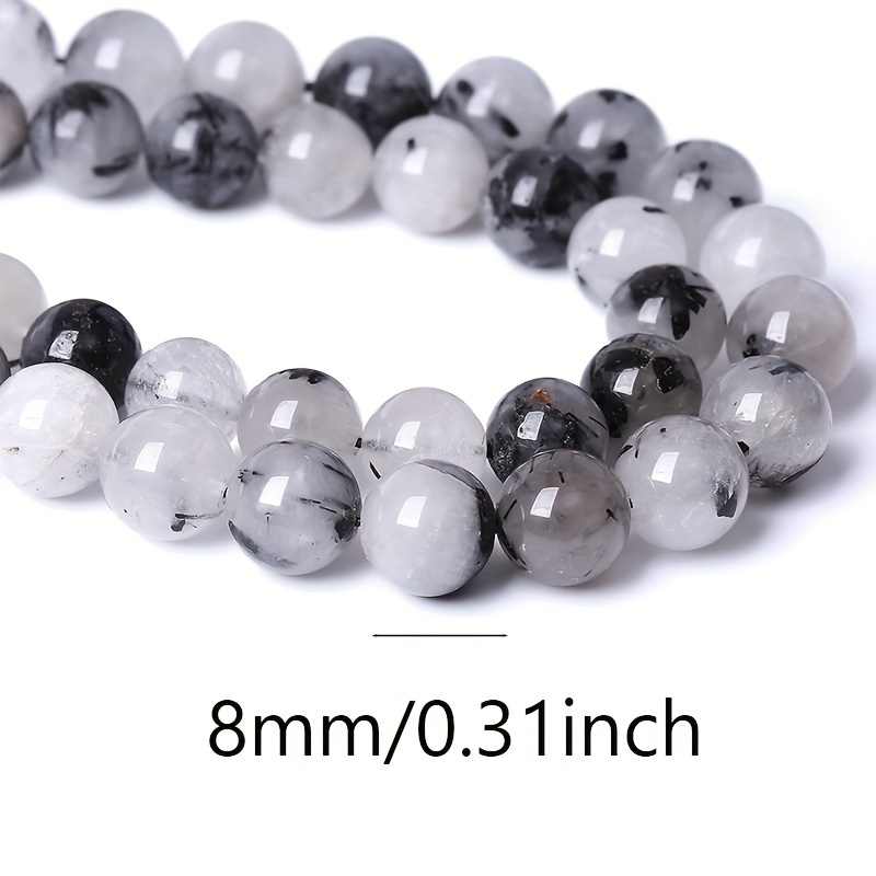 8MM Black Rutilated Quartz Round Loose Beads Natural Gem Beads Crystal  Energy Stone Beads for Jewelry Making DIY Bracelet Necklace