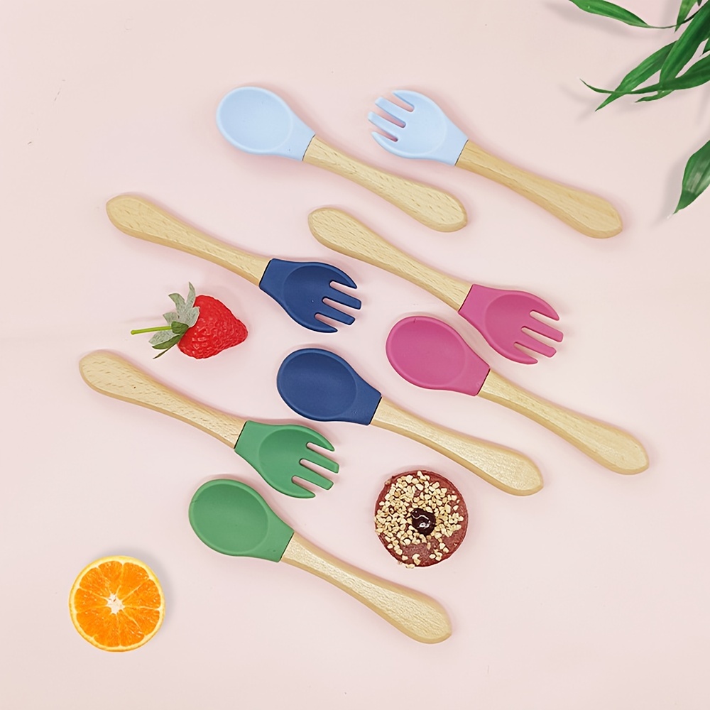 Silicone Spoon And Fork For Baby Utensils Set, Self Feeding Baby Spoons And  Fork, Auxiliary Food Spoon For Toddler Learn To Eat Training, Bendable Soft  Fork, Infant Children Tableware, Kitchen Stuff 