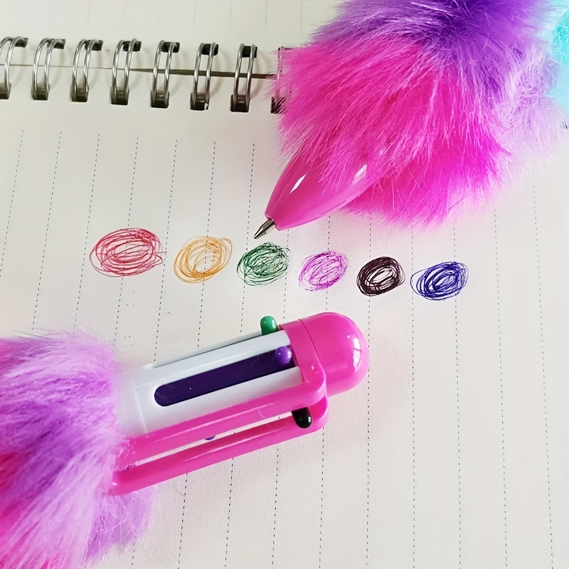 1pc New Plush Multicolor Ballpoint Pen Creative 6-Color Rainbow Pen  Colorful Fluffy Pen For Writing