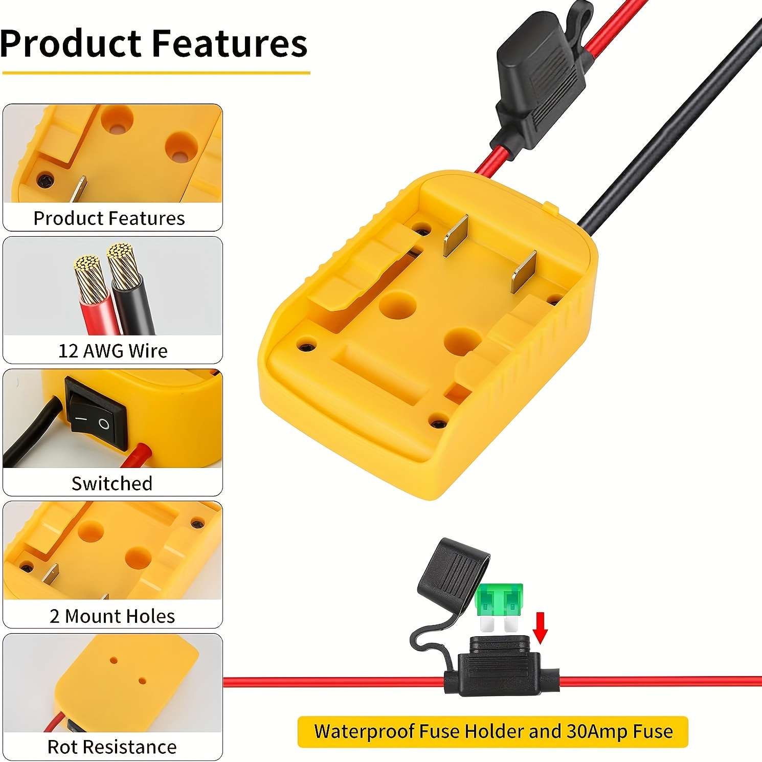 For Black & Decker 20V Battery Adapter Dock Connector for Power Wheels /  Ebike 