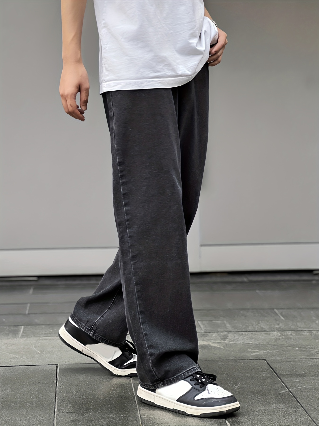 Men's Loose Fit Distressed Jeans Wide Leg Pants