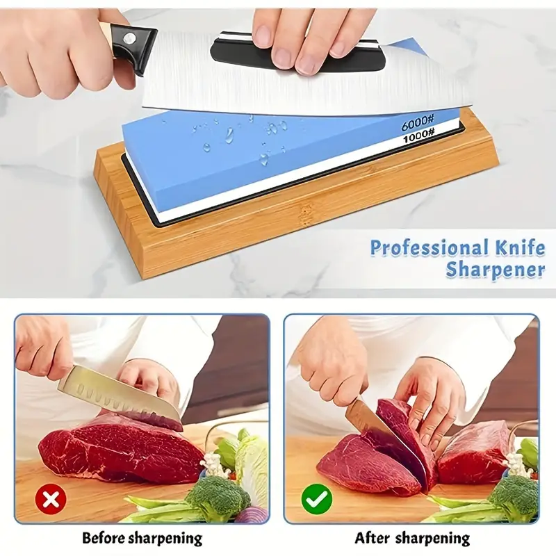 Knife Sharpeners, Sharpening Stone Whetstone Set, 2 Side Grit 1000/6000,  Professional Whetstone Knife Sharpener, Knife Sharpening Stone Kit With  Bamboo Base, Flatting Stone, Angle Guide, Kitchen Accessaries, Tools On And  - Temu