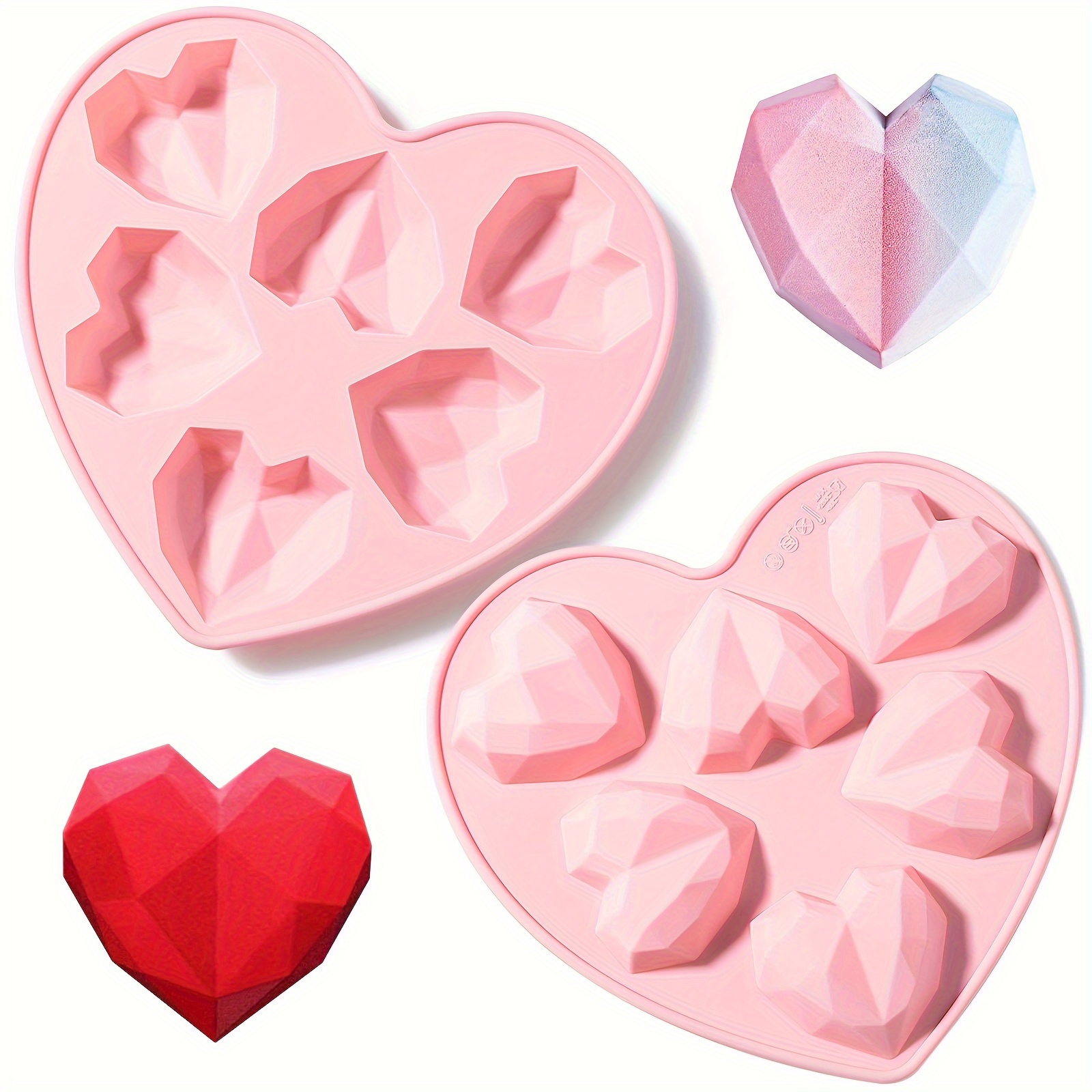  Molde para hornear con forma de corazón de diamante, 6  cavidades, 3D, con forma de corazón, sin BPA, para repostería, chocolate,  mousse y pudín de galletas, jabón de postre (rosa) 