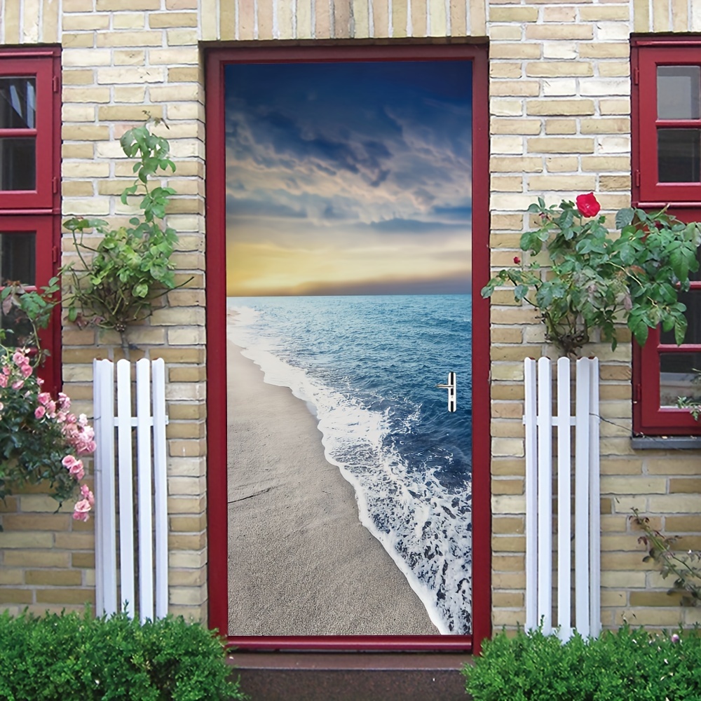 1 Adesivo Porta Motivo Spiaggia Carta Parati Murale Porta - Temu Italy