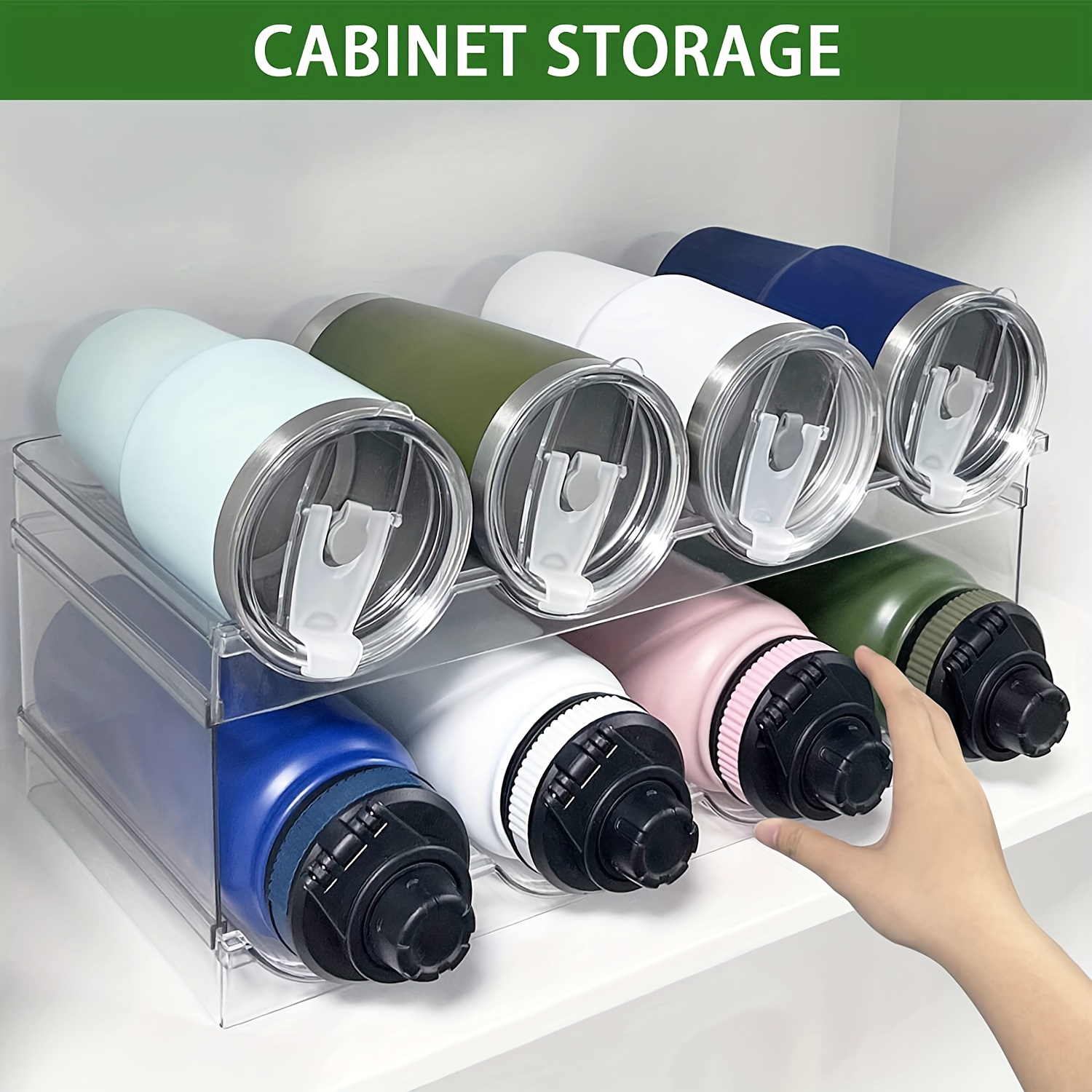 4 Pack Plastic Clear Stackable Holder Storage Water Bottle Organizer for  Cabinet