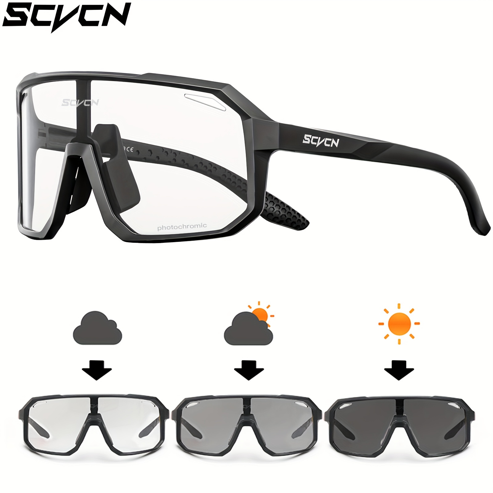 

Scvcn Cycling Glasses, Photochromic Sports Glasses, 1 Lens Classic Racing Bicycle Glasses, Riding Driving Fishing Running Golf Beach Glasses