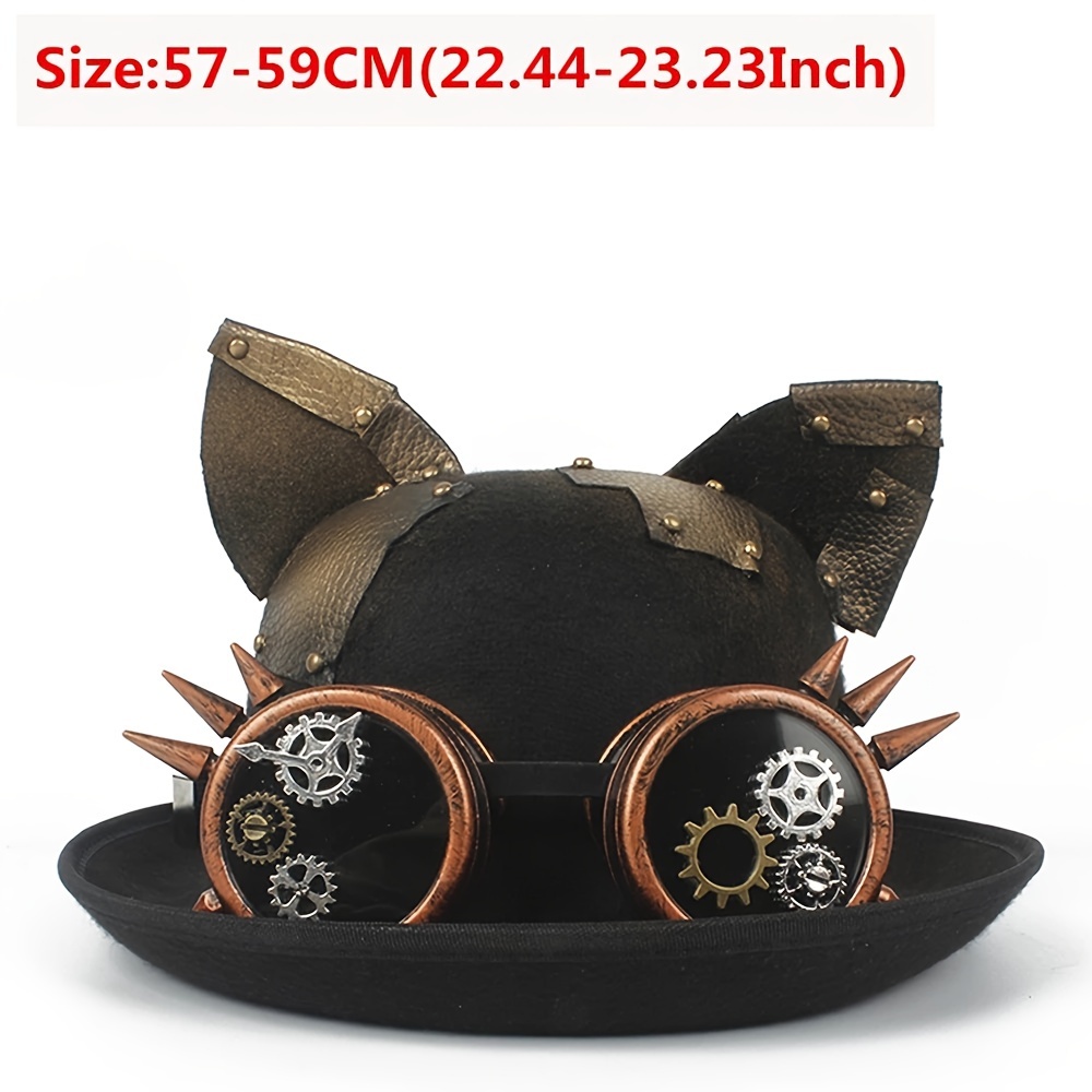 Black Funky 1pc Hat, Men's Creative Golden Steampunk Dome Funny Detachable Cat Ears Accessories Top Hat,Temu