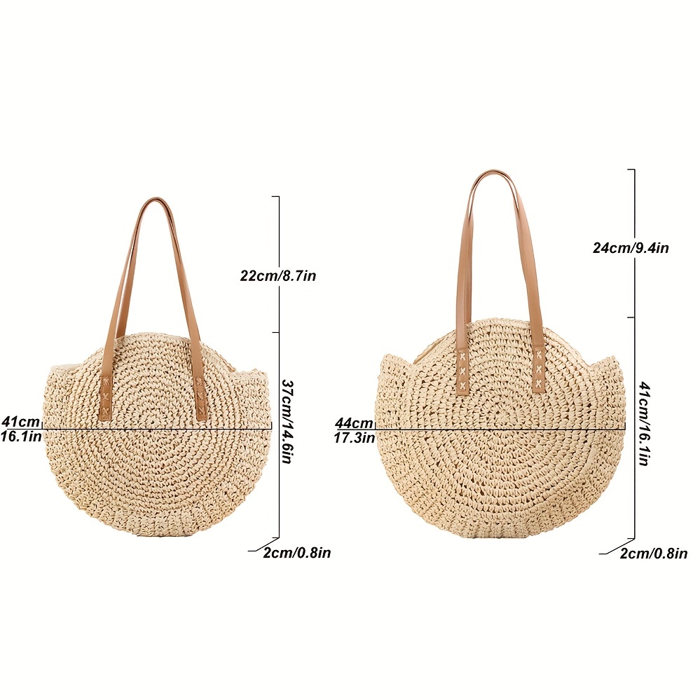 Hollow-out Straw Handbag, Fashion Woven Beach Bag, Round Large Capacity  Shoulder Bag - Temu Japan