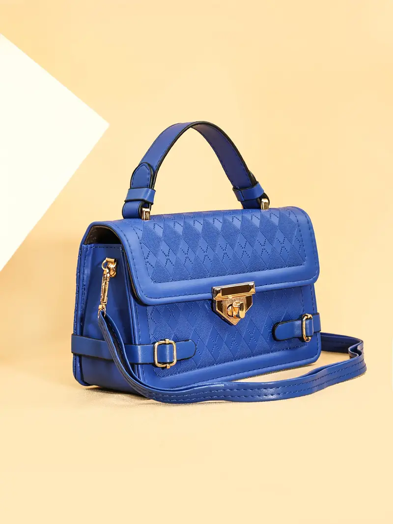 stylish argyle embossed handbag retro square crossbody bag womens shoulder flap purse with turn lock details 0