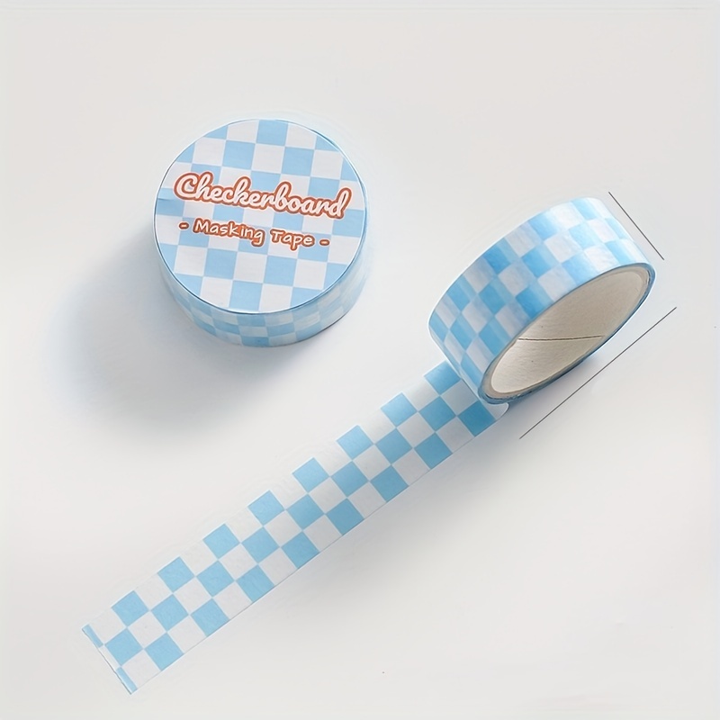 5 Rolls Blue Kawaii Washi Tape Pack Wide Checkerboard Tape - Temu