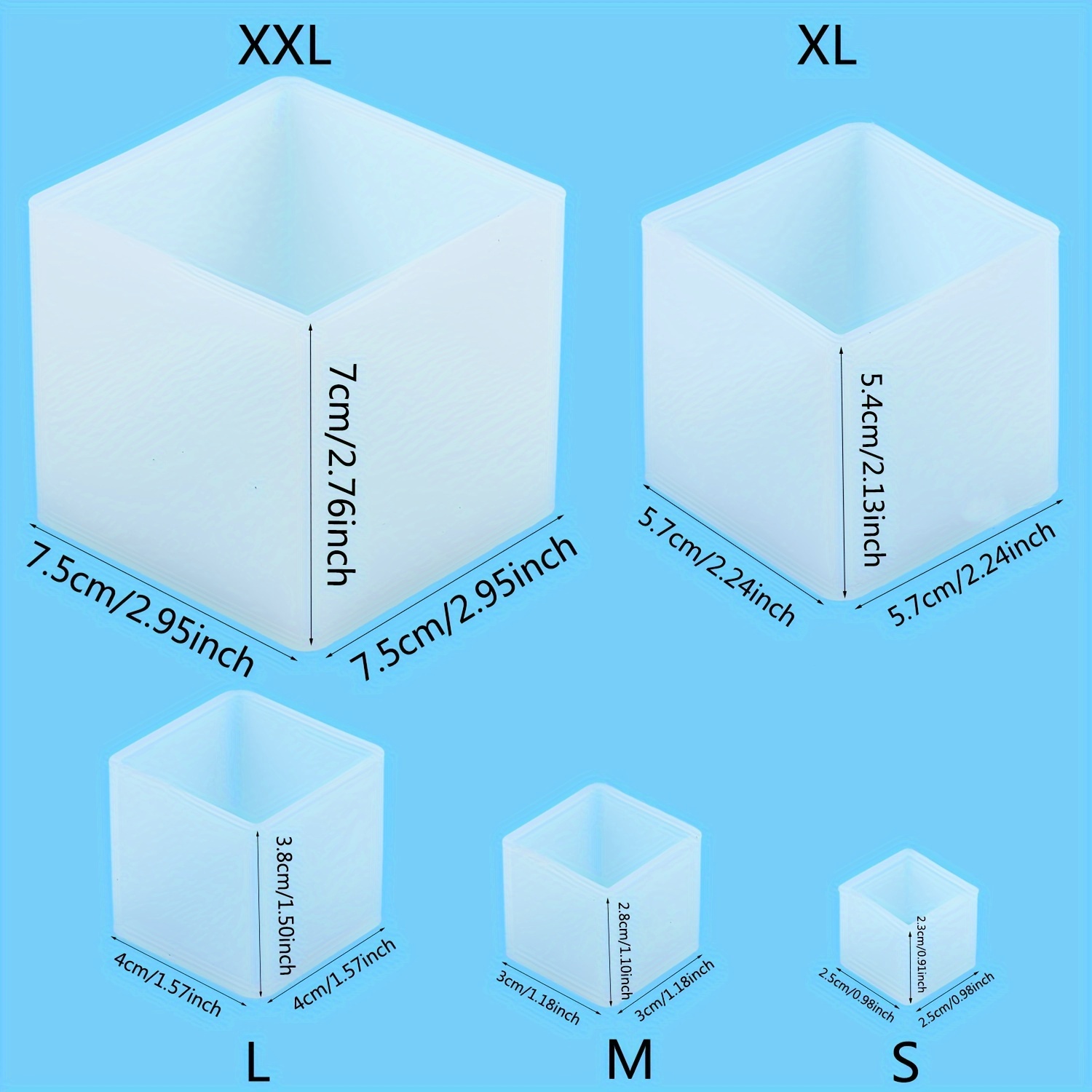 Moldes de resina de silicona, 5 moldes de fundición de resina, incluyendo  esfera, cubo, pirámide, cuadrado, redondo con 1 taza medidora y 5 pipetas  de