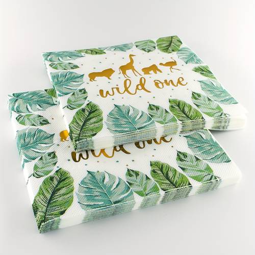20pcs wild one animal themed disposable foil napkins 2 ply 13 x13 party decor with giraffe leaf designs birthday celebrations zoo themed events