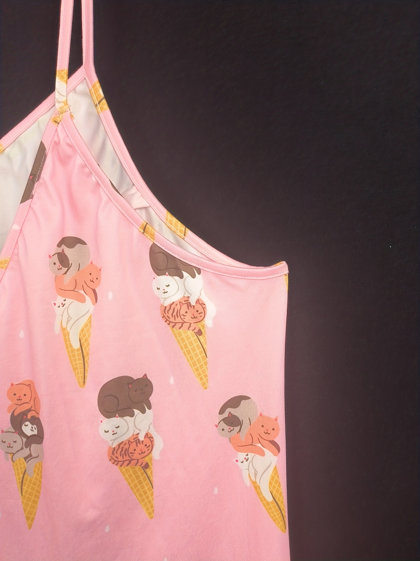 Lounge Dress Women's Plus Cat Ice Cream Print V Neck Nightdress