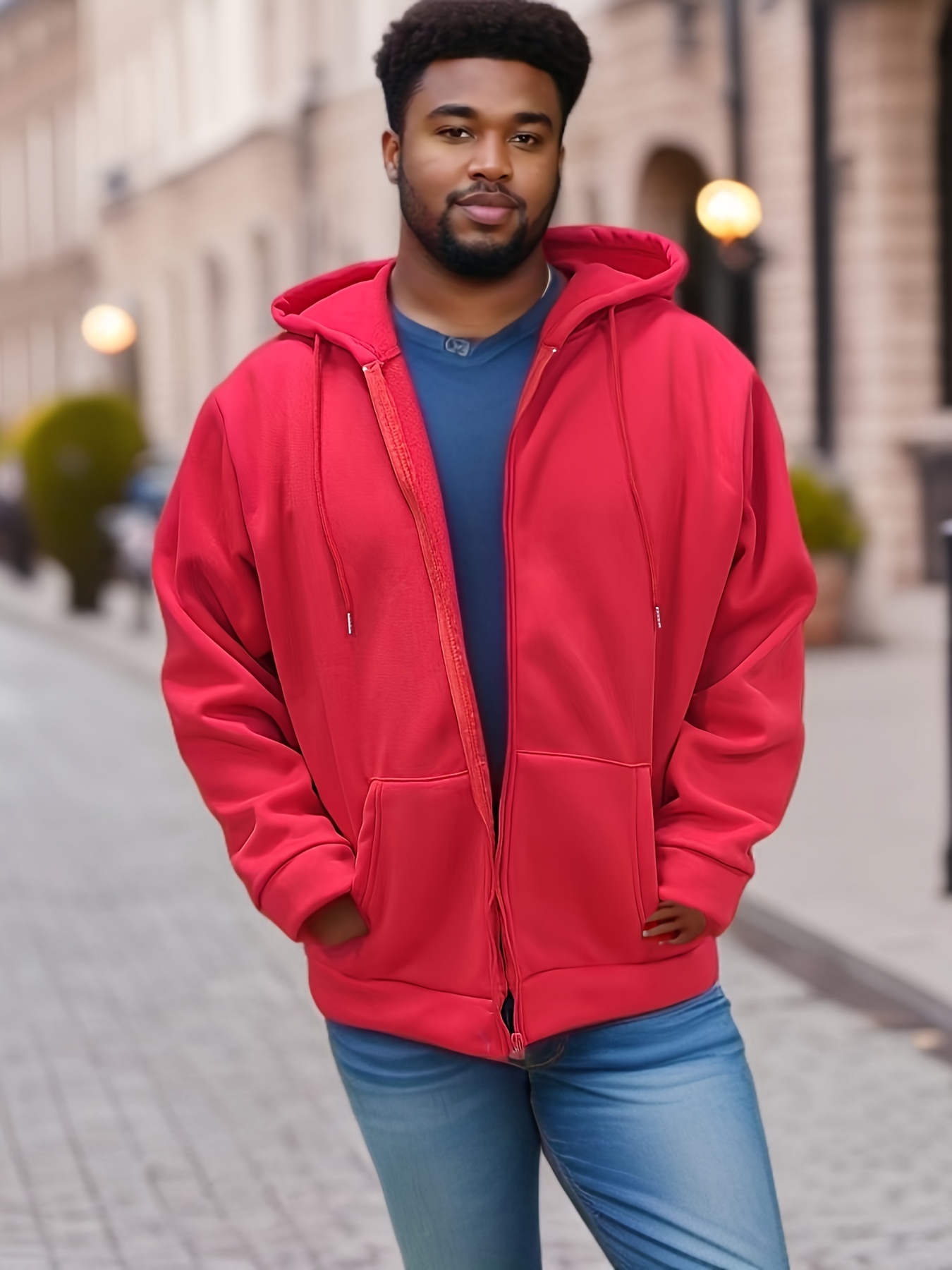 Plus Size Men's Solid Hoodies Oversized Hooded Jacket Zipper