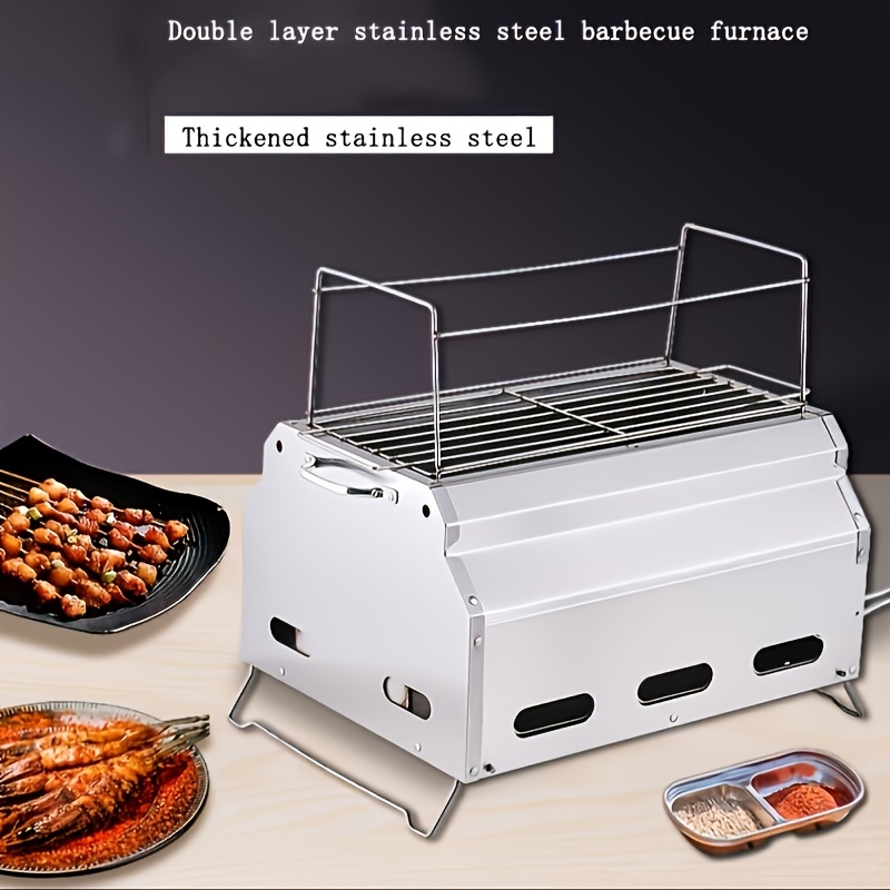 1pc Barbecue Grill Stainless Steel Outdoor Portable Barbecue Grill Heating  Stoves Multifunction Camping Bbq Grill Rack Net Firewood Stove Stainless  Steel Bbq Grill Valentine Party Supplies Bbq Accessories Grill Accessories