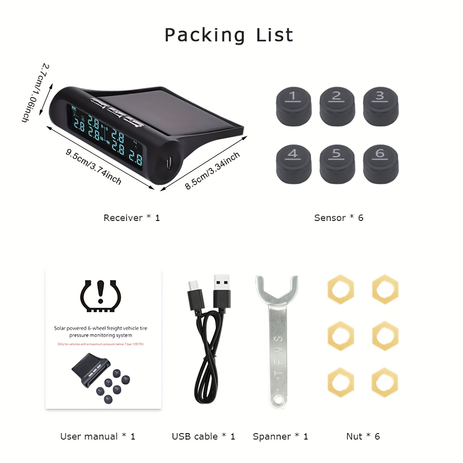 RV TPMS Tire Pressure Monitoring System Solar Wireless TPMS