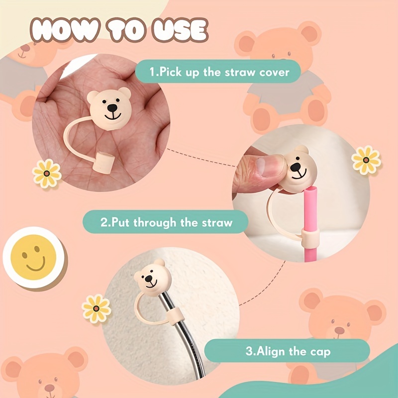 Reusable Dustproof Silicone Straw Cover Cute Cartoon Splash - Temu