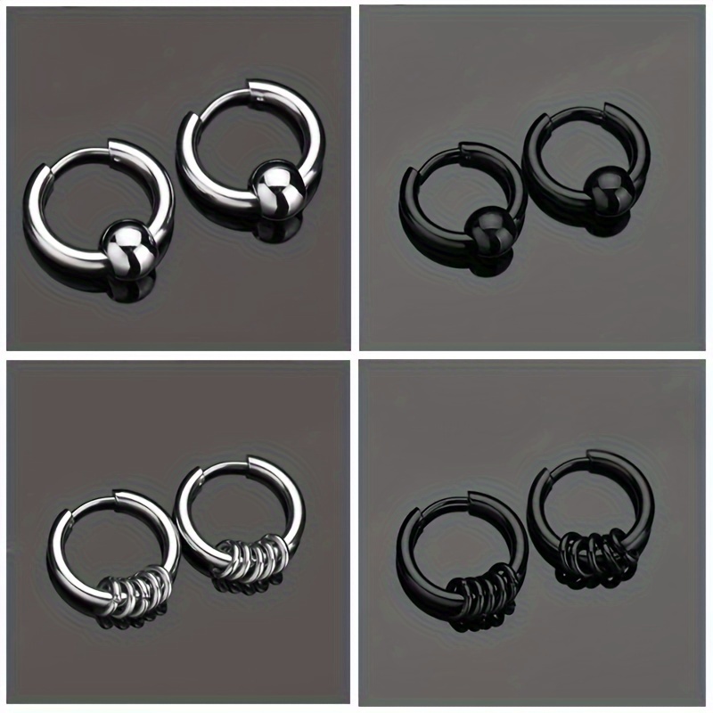 

1pair Men's Stainless Steel Circle Decor Earrings & Round Bead Decor Earrings