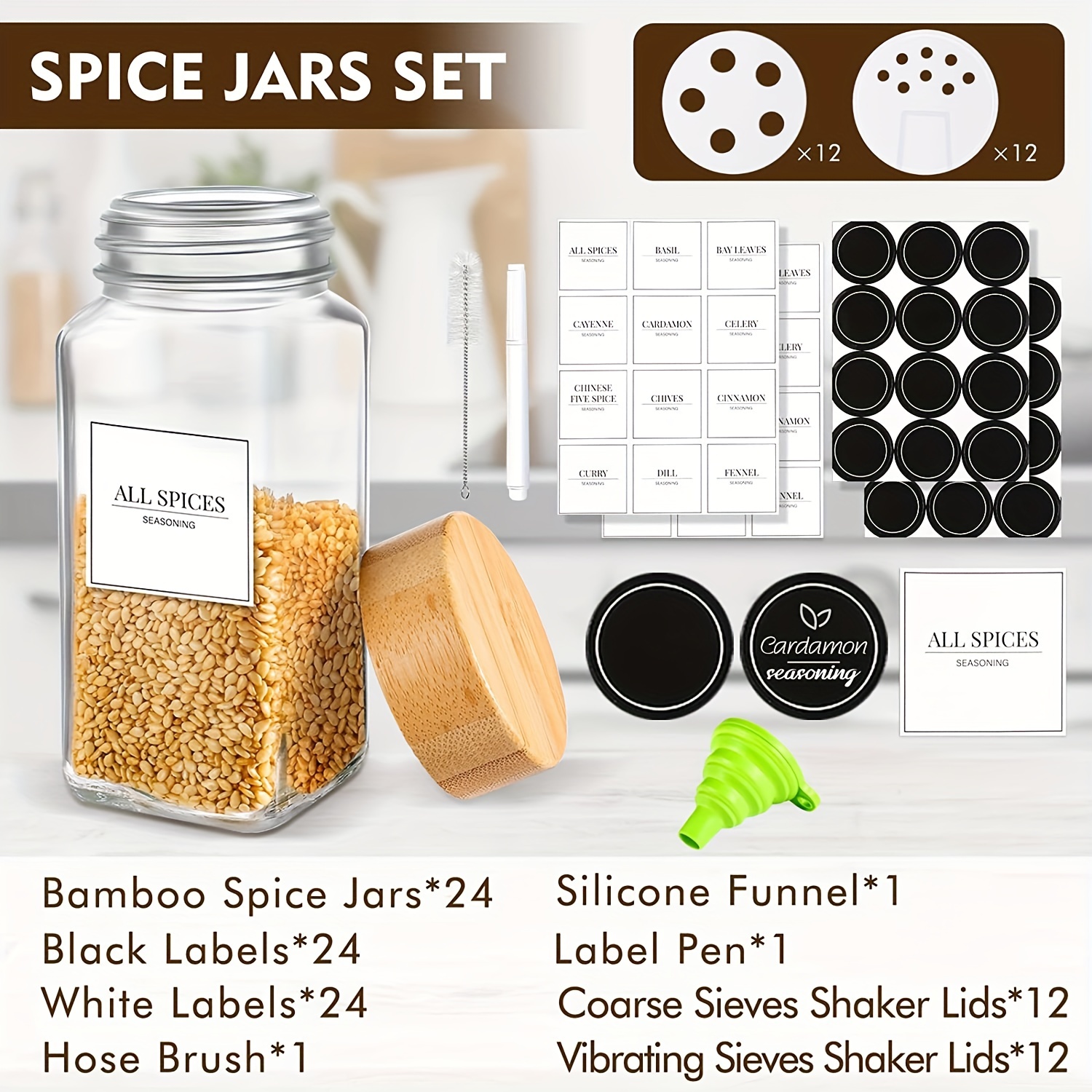 Glass Herb and Spice Jar With Personalised Waterproof Minimalist Label  200ml Airtight Natural Bamboo Lid 