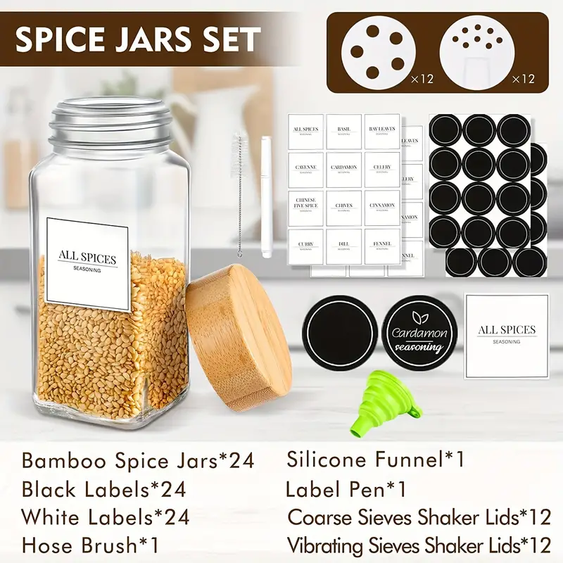 Glass Spice Jars, Square Empty Spice Bottles, Seasoning Container With 400  Labels, Spice Container With Lid, Brush, And Silicone Foldable Funnel,,  Kitchen Gadgets, Cheapest Items - Temu