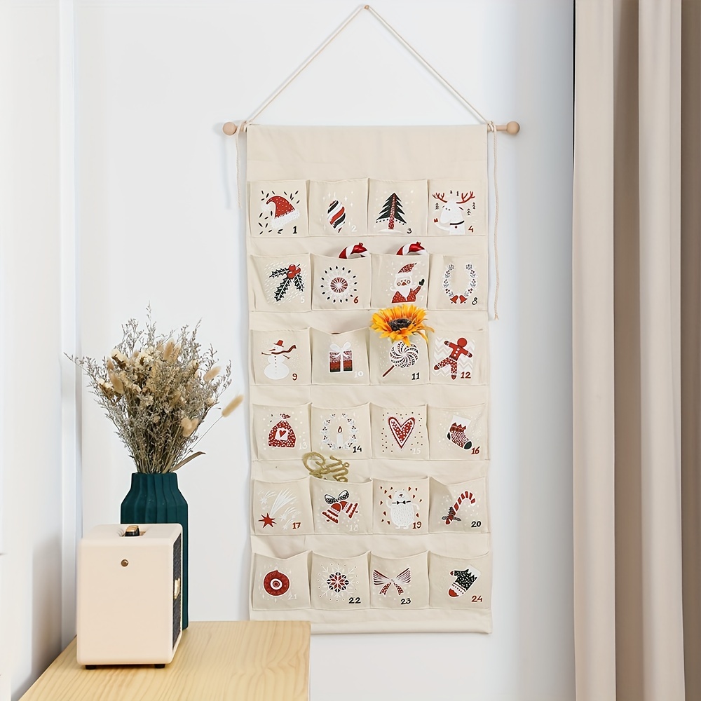 1pc christmas advent calendar christmas decoration supplies perfect christmas gift reusable pocket hanging bag fabric christmas print 42 20 inch 24 bags christmas countdown calendar