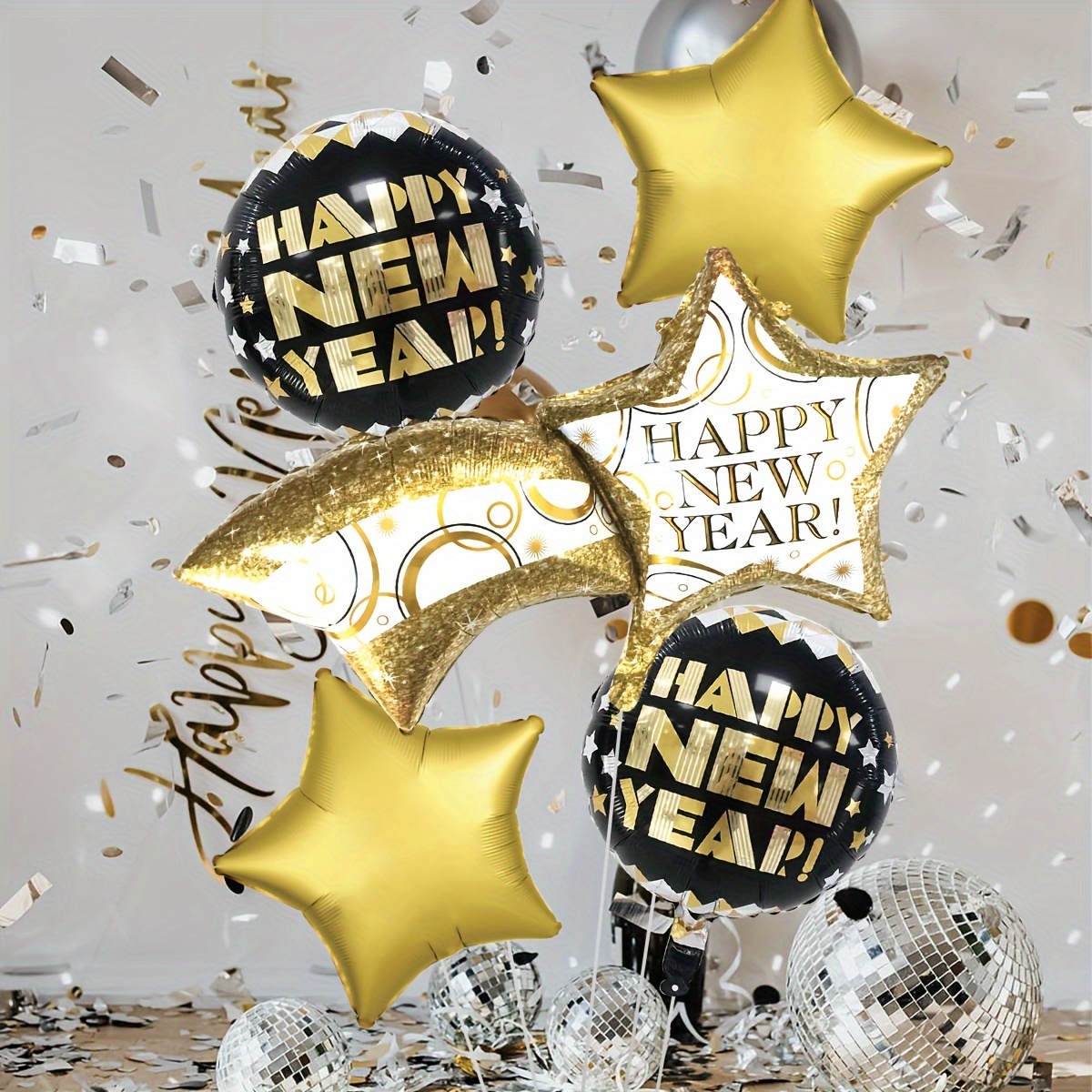 ballons du nouvel an en or noir 2024 des tourbillons suspendus pom ensemble  pour les décorations de bonne année 2024 nouvel an veille fournitures de  fête