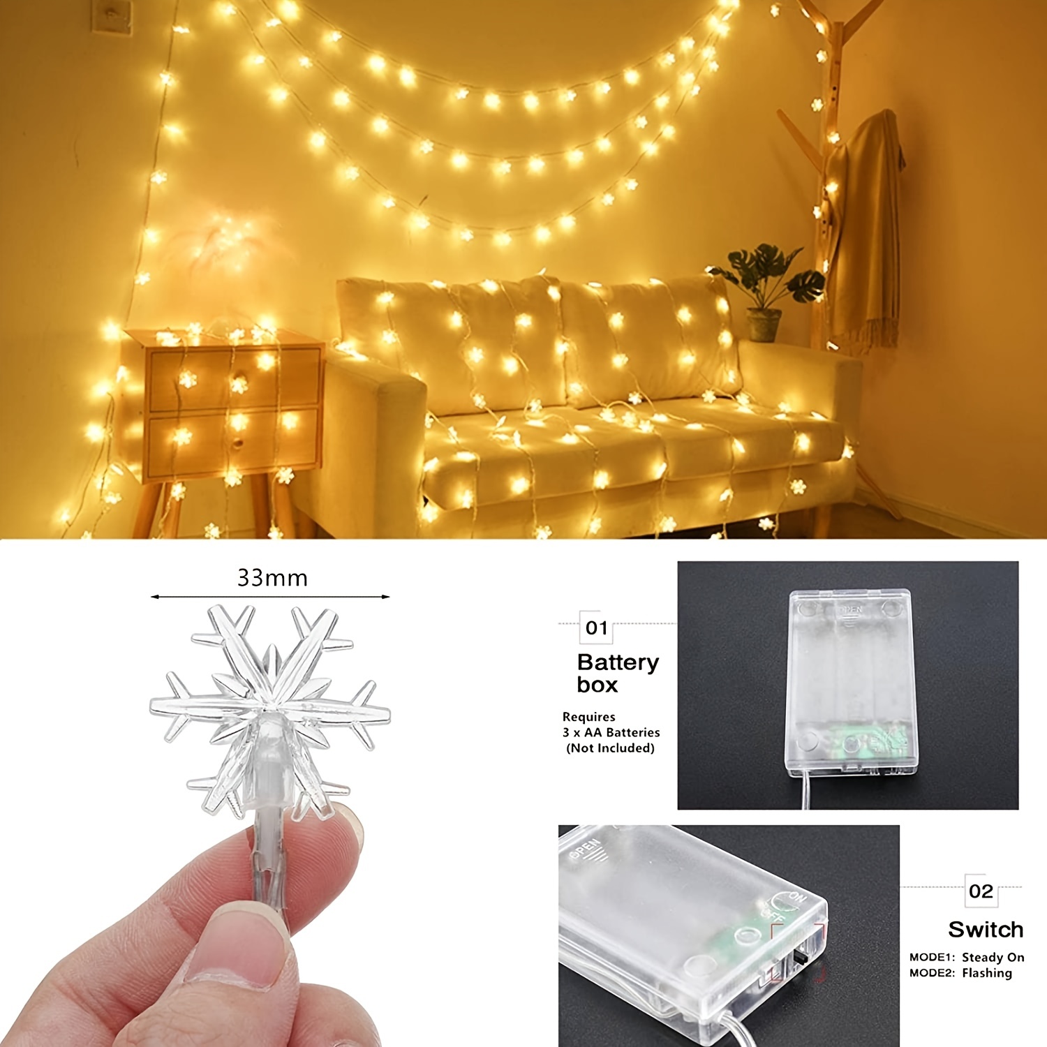 battery snowflake christmas lights