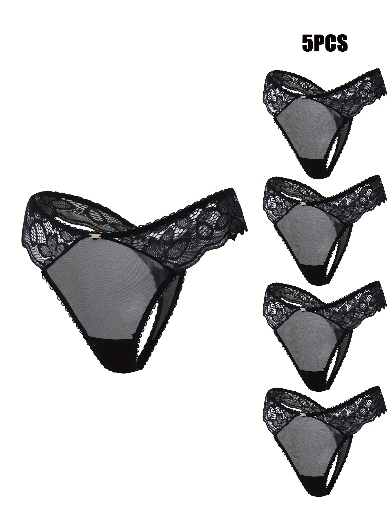 6 Pack Women's Lace Low Waist Thong Panty T-Back Underwear