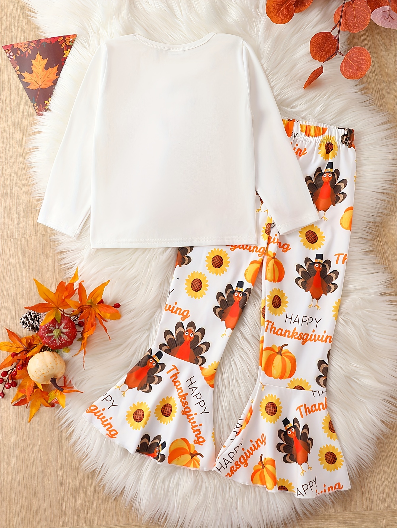 Kids Toddler Girl Thanksgiving Leggings Clothes Turkey Print Long