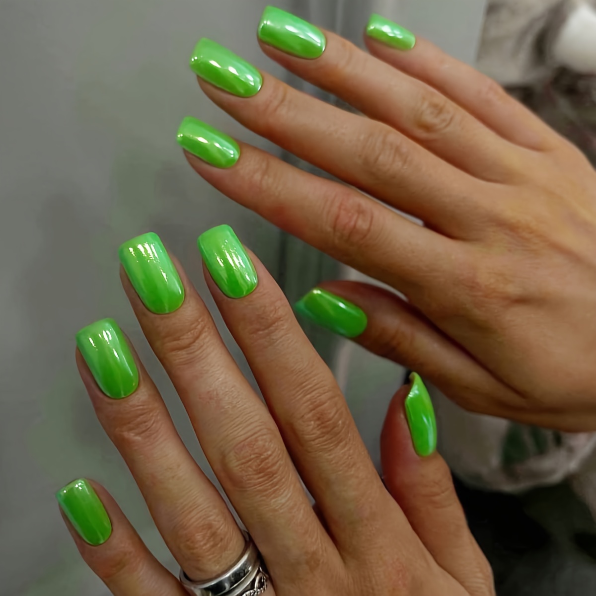 Neon Yellow Square Press On Nails Fake Medium Nail False Fashion