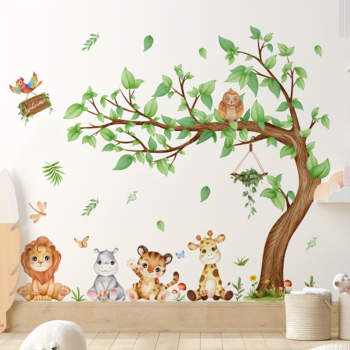 

6pcs Creative Wall Sticker, Large Tree Cartoon Animal Pattern Self-adhesive Wall Stickers, Bedroom Entryway Living Room Porch Home Decoration Wall Stickers, Removable Stickers, Wall Decor Decals