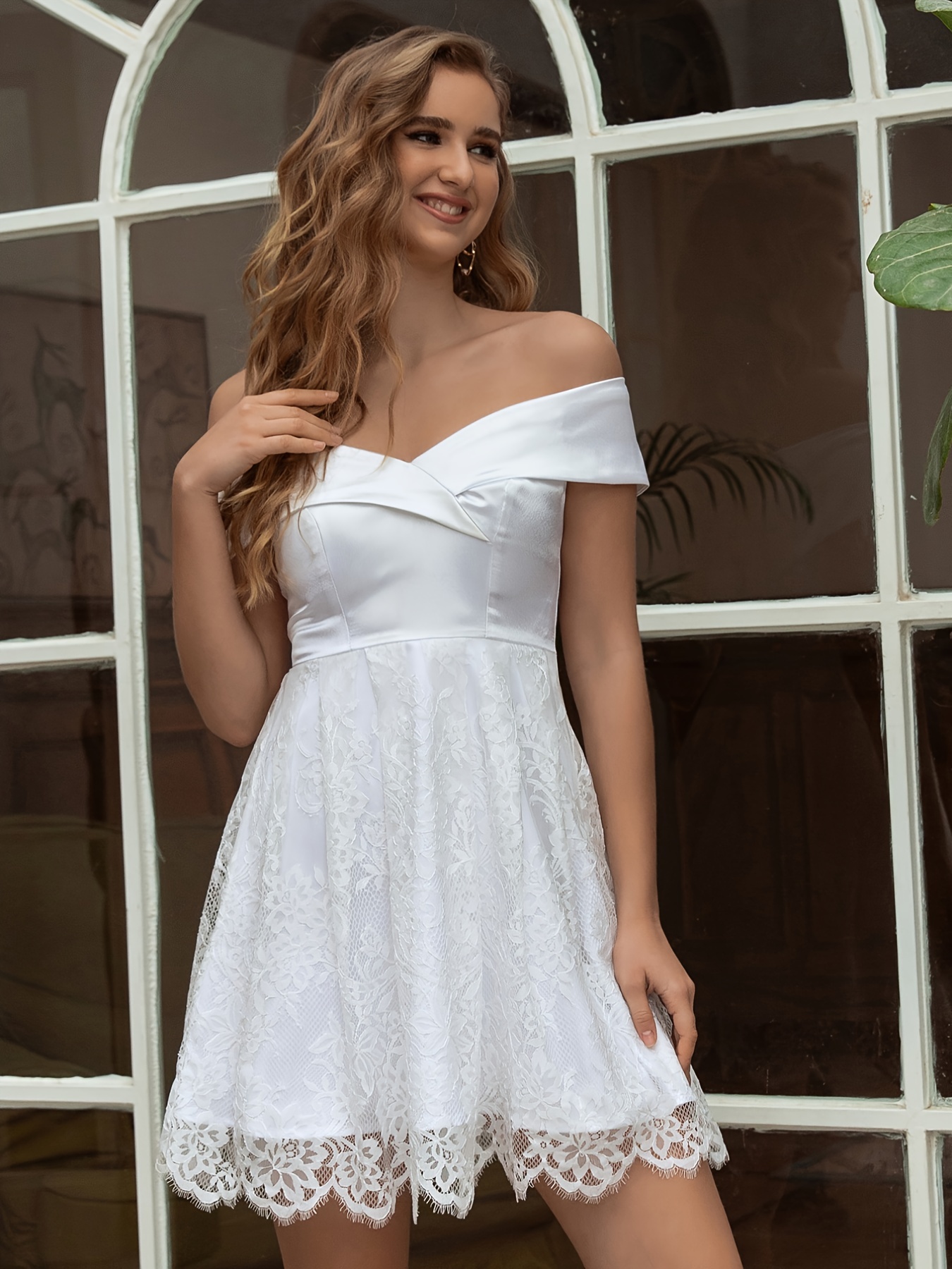knee length dresses for ladies Contrast Lace Raglan Sleeve Tee Dress